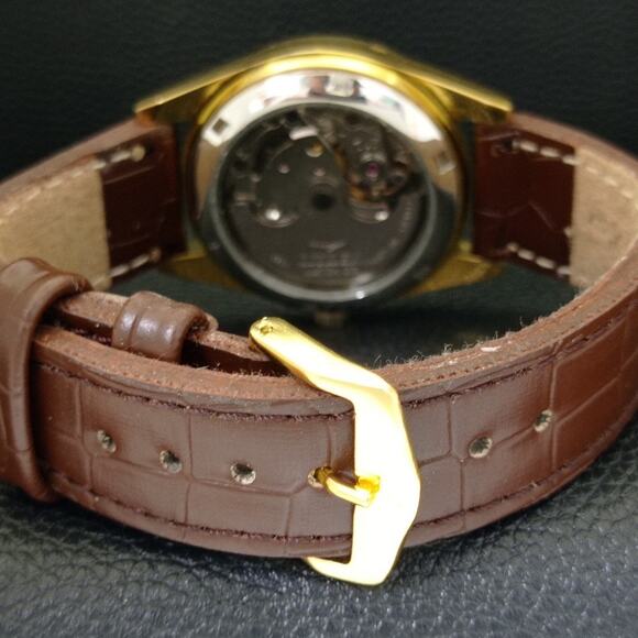 Vintage 1983 Citizen Automatic Mens Gold Watch W/daydate & Brown accents - Picture 2 of 10